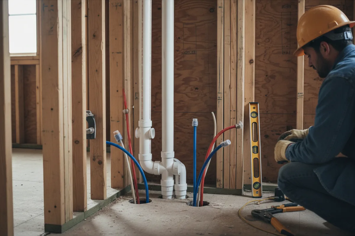 Drain and supply rough-in during Sump Pump Repair in Stanfield